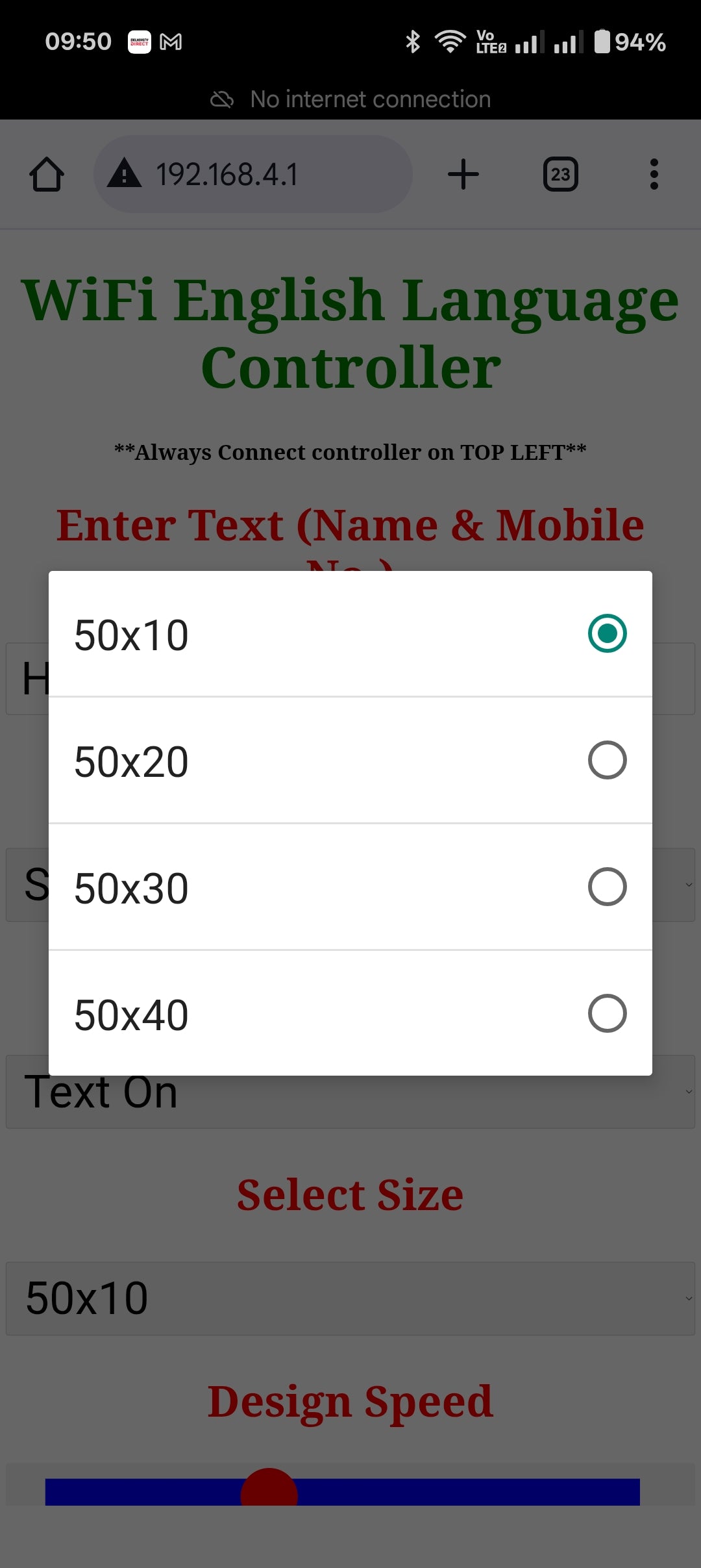 50 X 20 building/road Controller