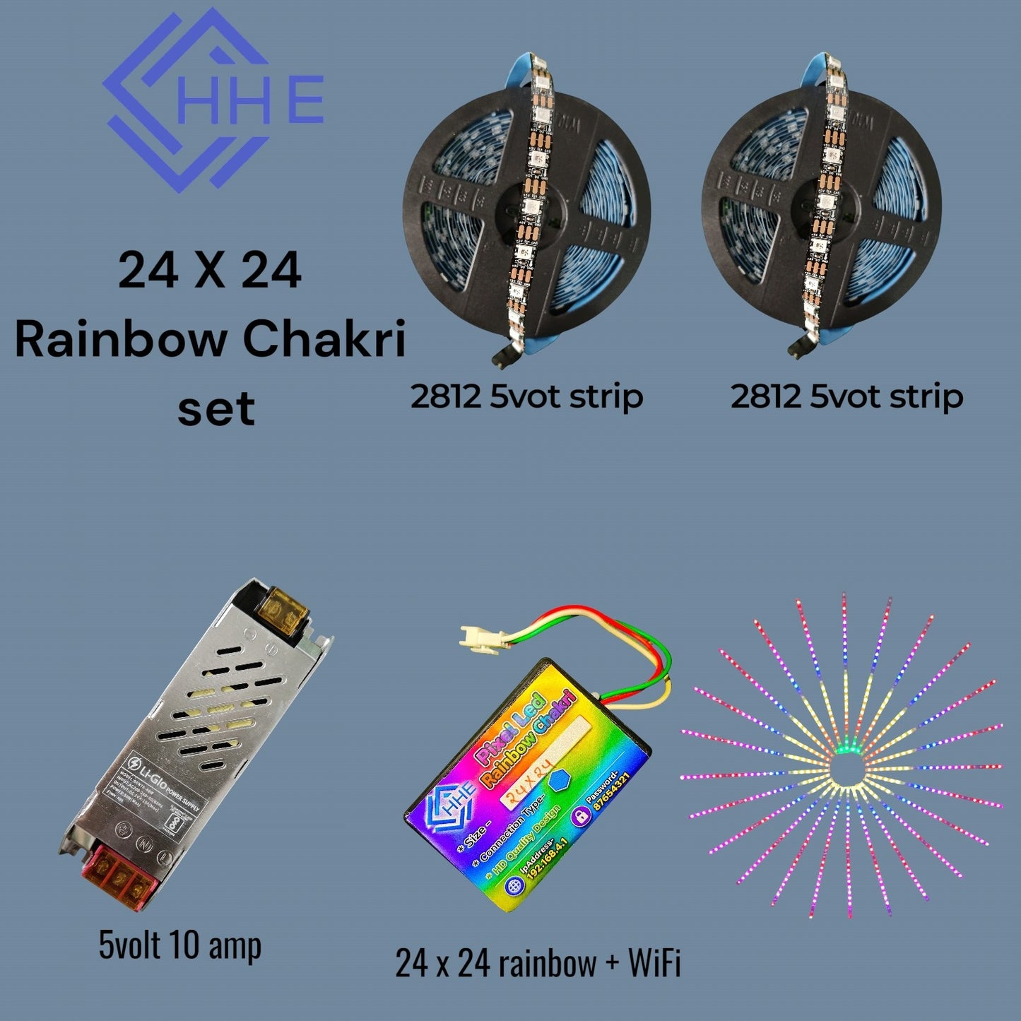 24 X 24 Rainbow set DIY(2 पीस 2812 Strip + रैन्बो कन्ट्रोलर + सप्लाइ  5 वॉल्ट 10 ऐम्प LG)